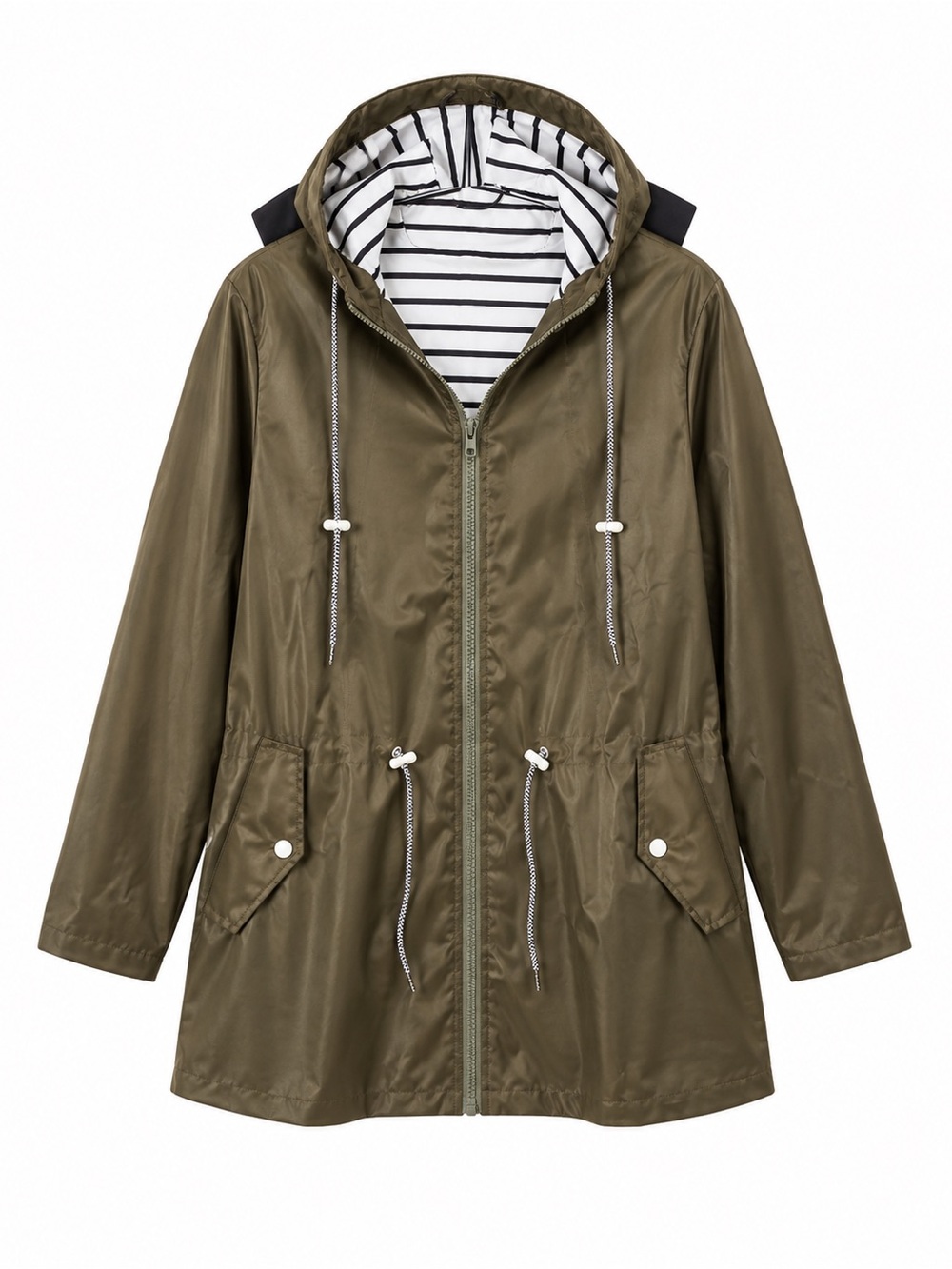 Olive Green Hooded Anorak Jacket with Fun Striped Lining Size 4x Never Worn!
